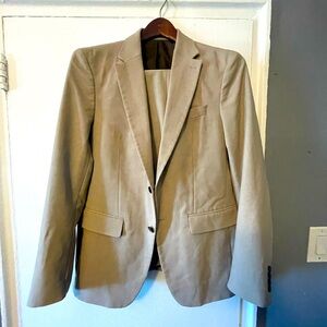 Zara Tan BirdsEye 2 piece Suit Size 40R Pants 32x31